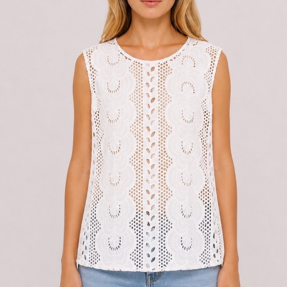 NANETTE Nanette Lepore Top SZ 8 Made In NYC White Eyelet Lace Fairy Whimsical